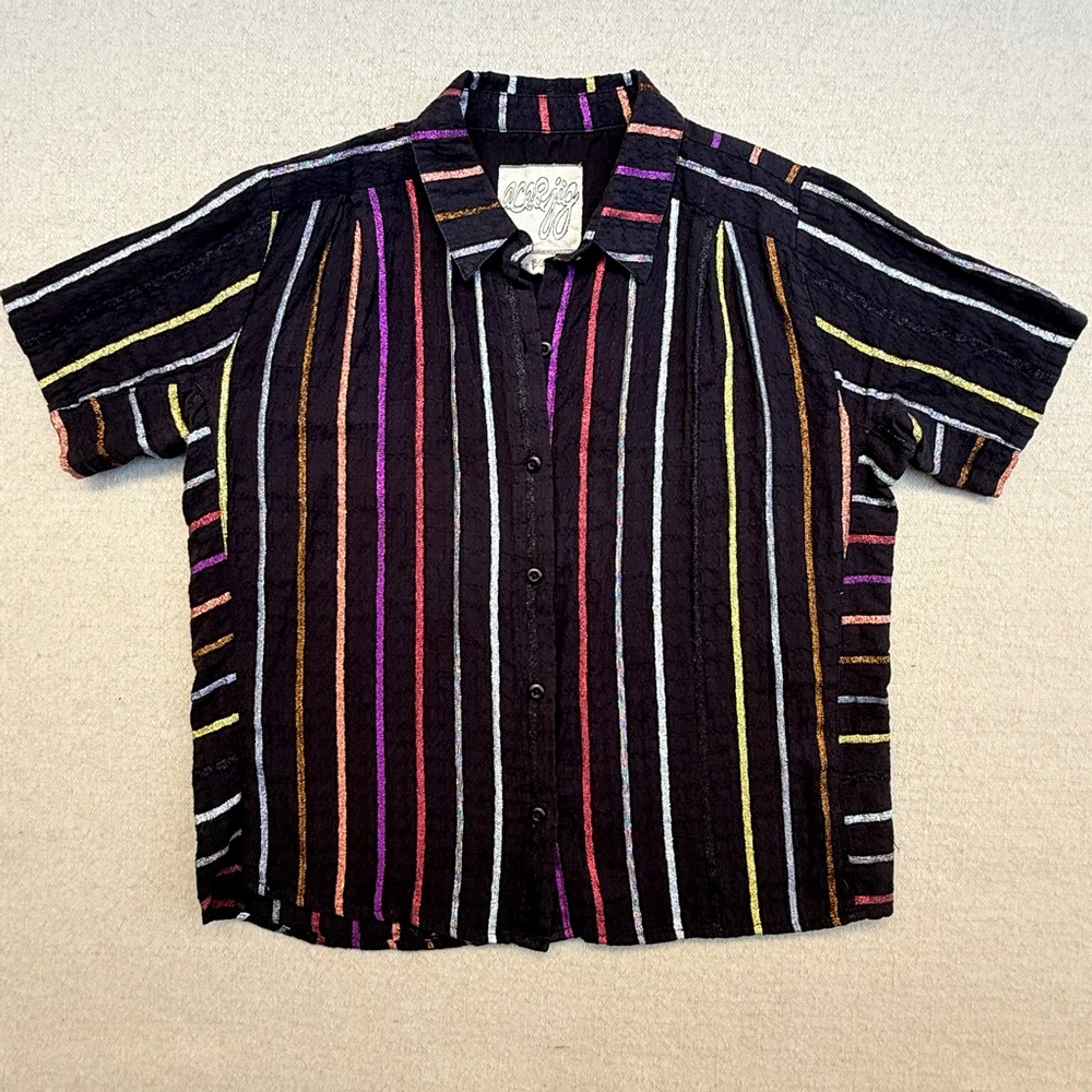 Ace & Jig Multicolor Striped Metallic Rainbow Cotton Button Up Blouse Top S P